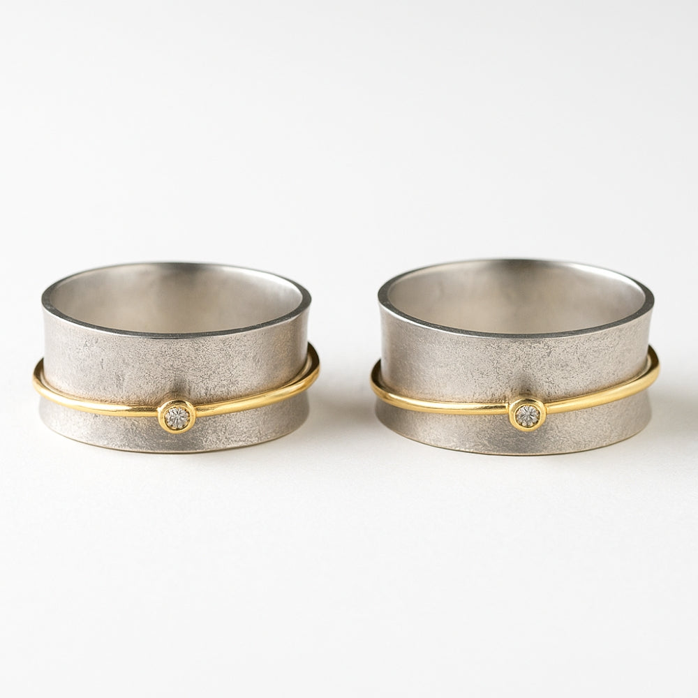 Gold Line Two-Tone Band Ring – view 2
