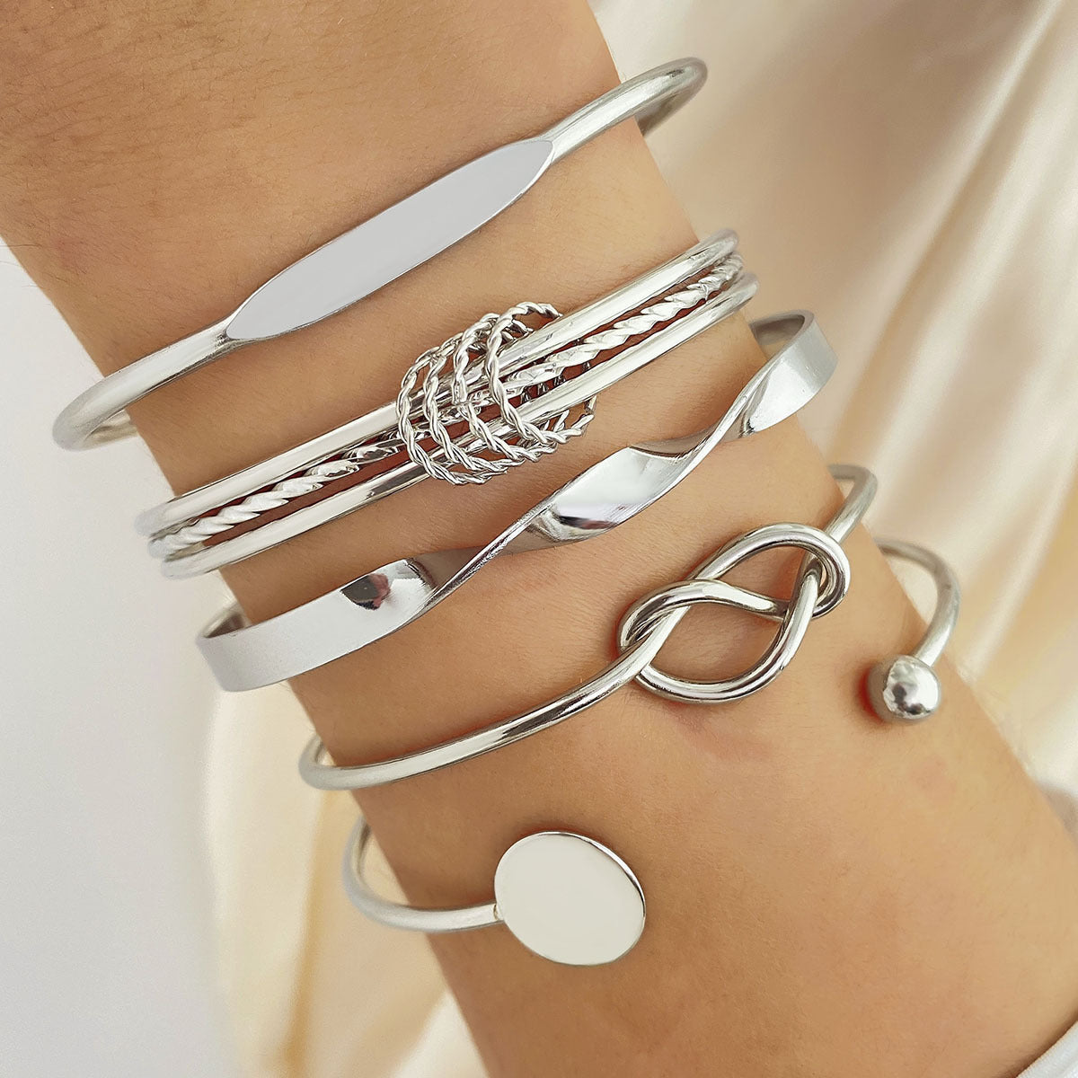 Knot Cuff Silver-Tone Bracelet Set – view 2