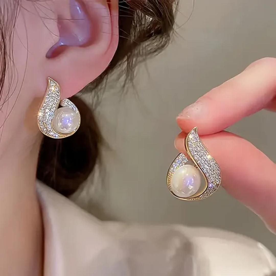 Pave Teardrop Pearl Stud Earrings