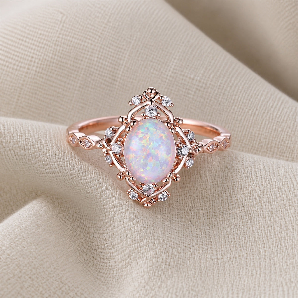 Rose Gold Opal Flower Ring