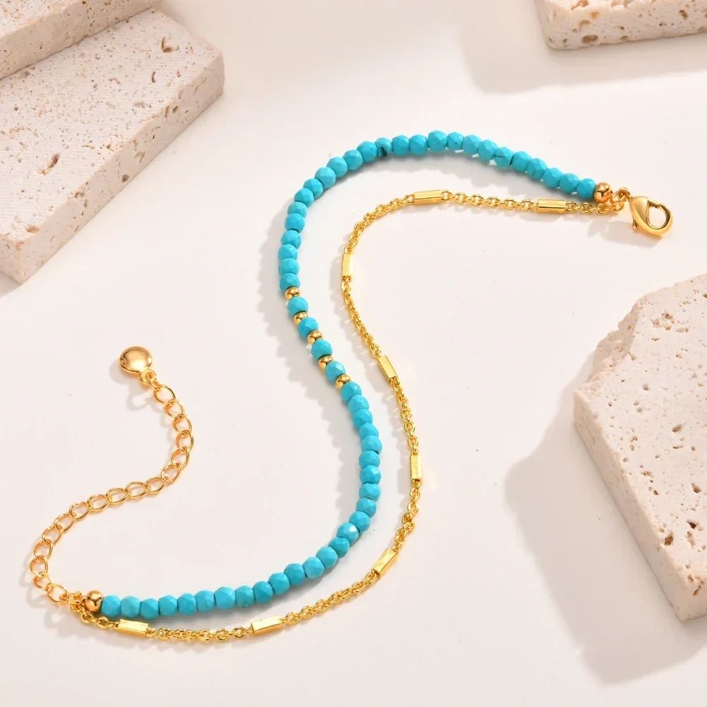 Turquoise Bead Double-Strand Gold Bracelet – view 2