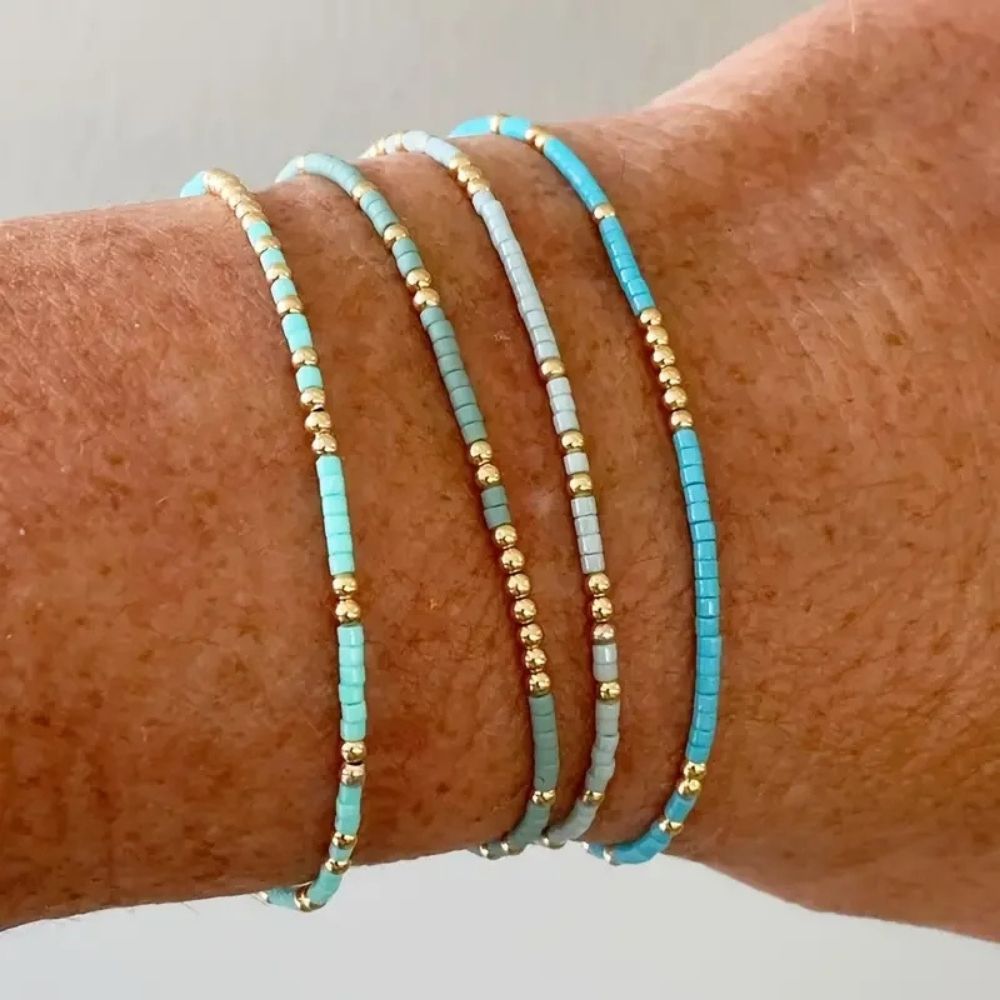 Turquoise Seed Bead Gold Bracelet Set – view 2
