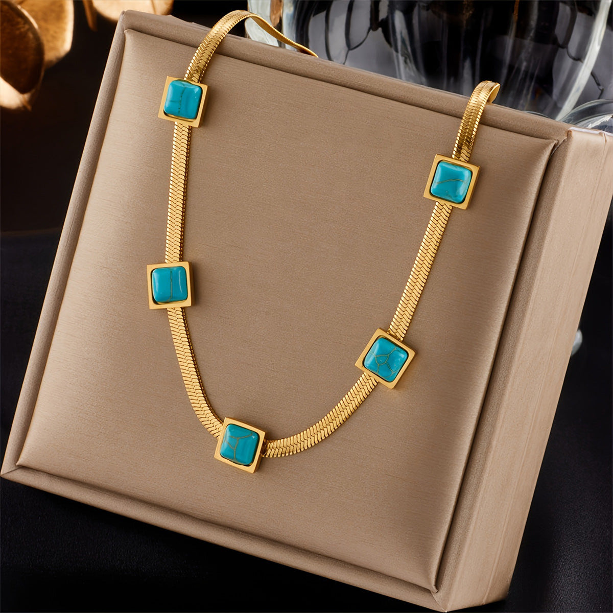 Turquoise Square Station Gold Necklace – view 2