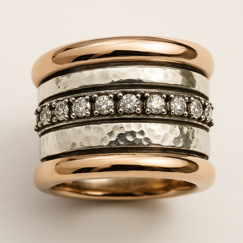 Wide Hammered Two-Tone Band Ring – view 2