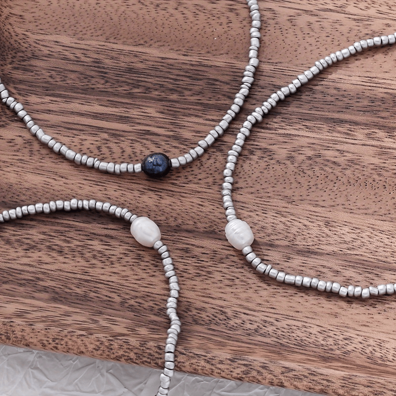 Layered Silver Pearl Necklace – view 5