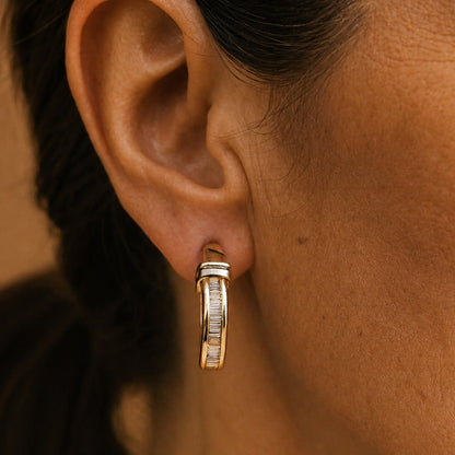 Baguette Crystal Gold Hoop Earrings – view 2