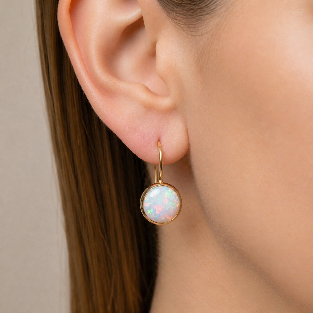 White Opal Gold Drop Earrings – view 5