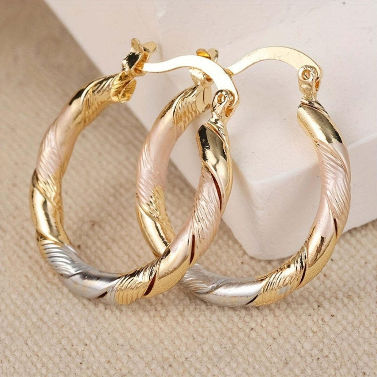 Three-Tone Twisted Hoop Earrings