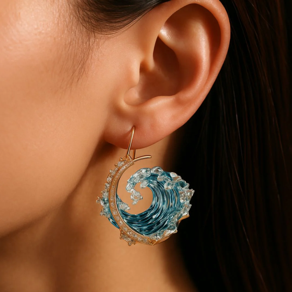 Ocean Wave Gold Hoop Earrings – view 4