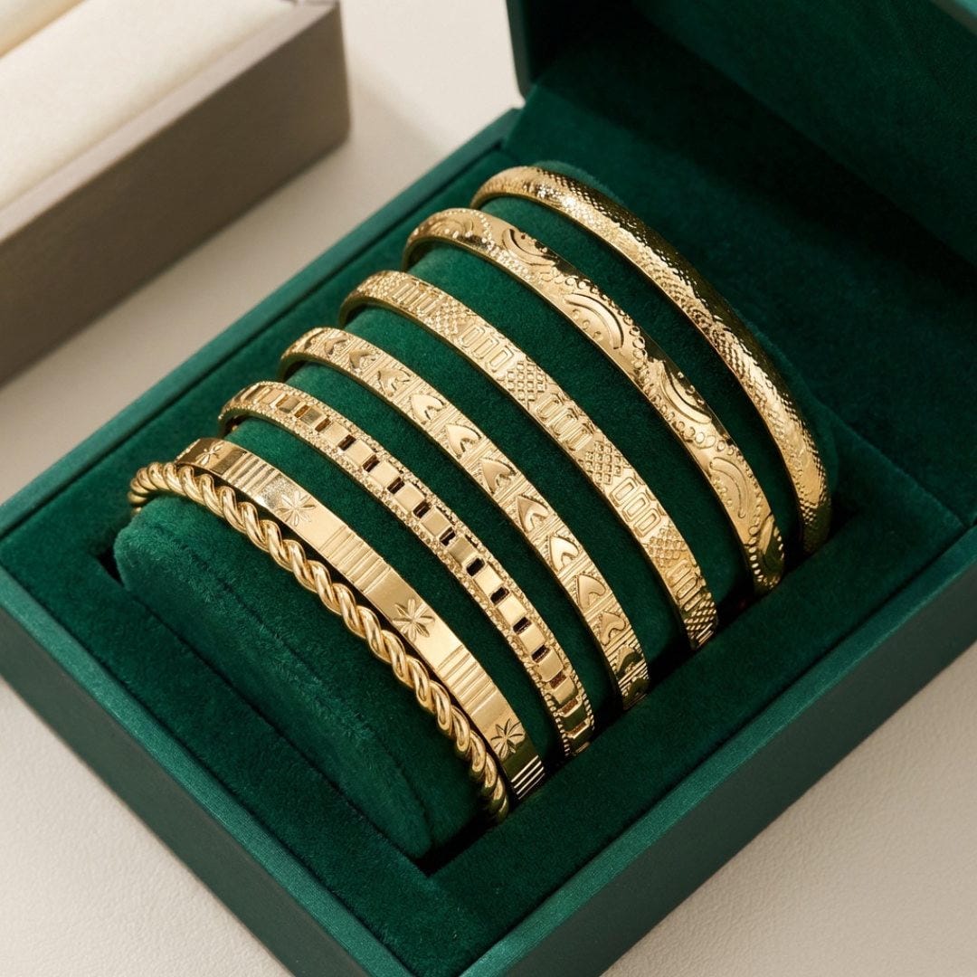 Open Bangle Gold Bracelet Set – view 2