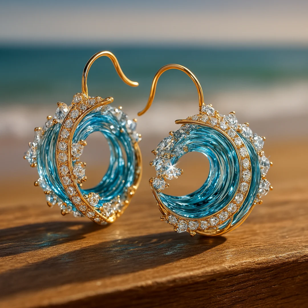 Ocean Wave Gold Hoop Earrings – view 5