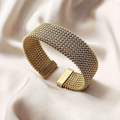 Braided Mesh Gold Cuff Bracelet – view 3