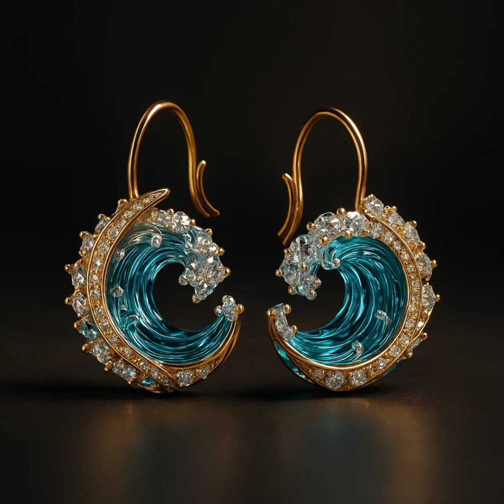 Ocean Wave Gold Hoop Earrings – view 6