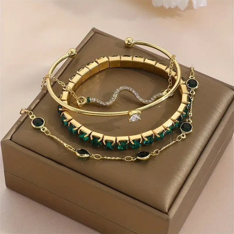 Emerald-Green Gold Bracelet Set – view 6