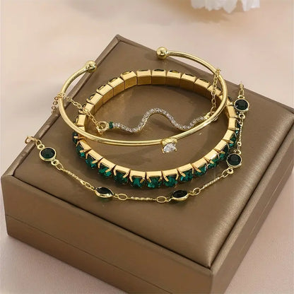 Emerald-Green Gold Bracelet Set – view 6