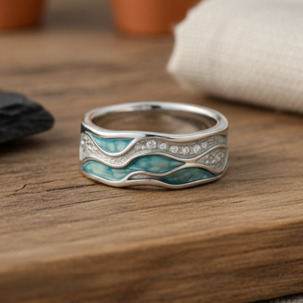 Turquoise Wave Silver Ring – view 5