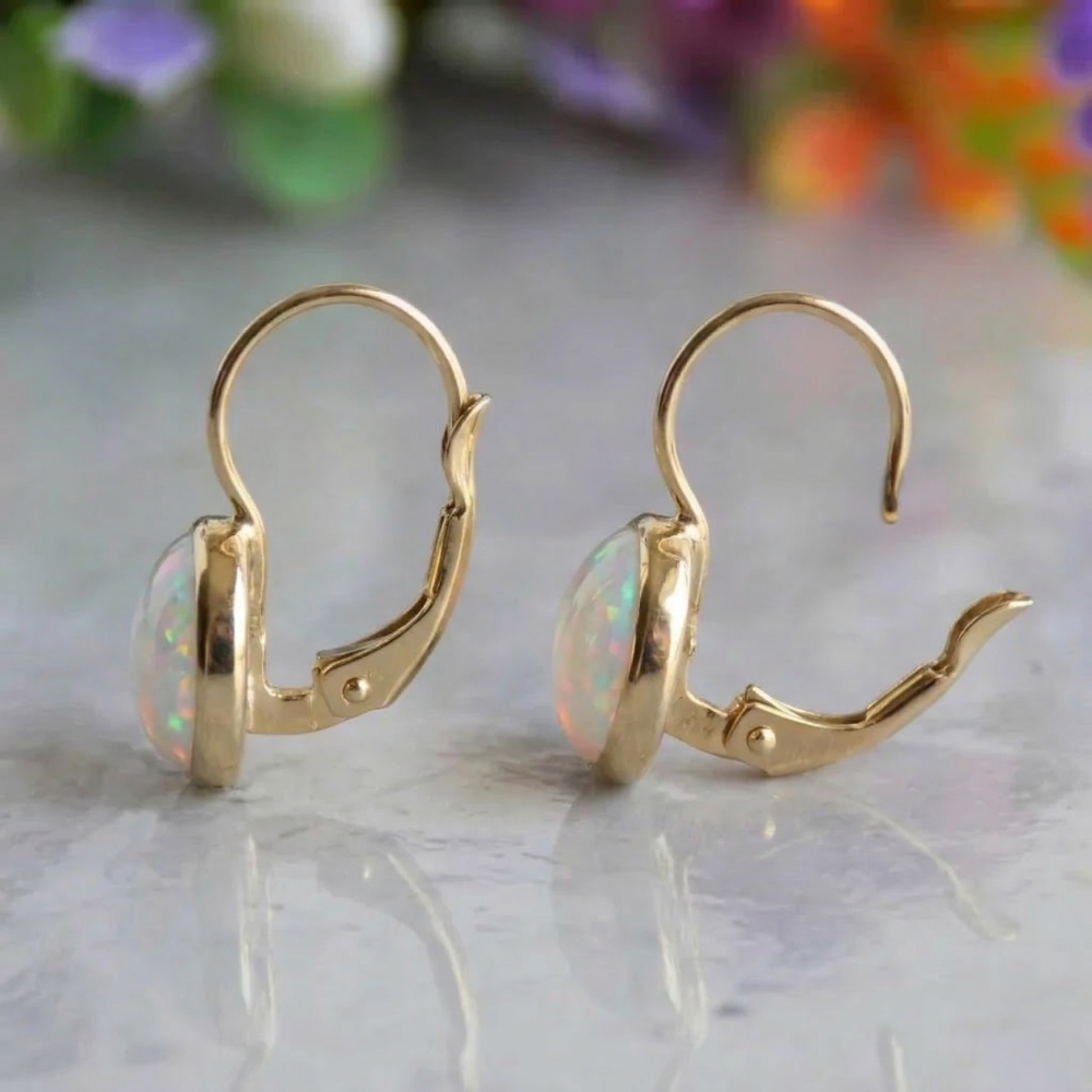 White Opal Gold Drop Earrings – view 2