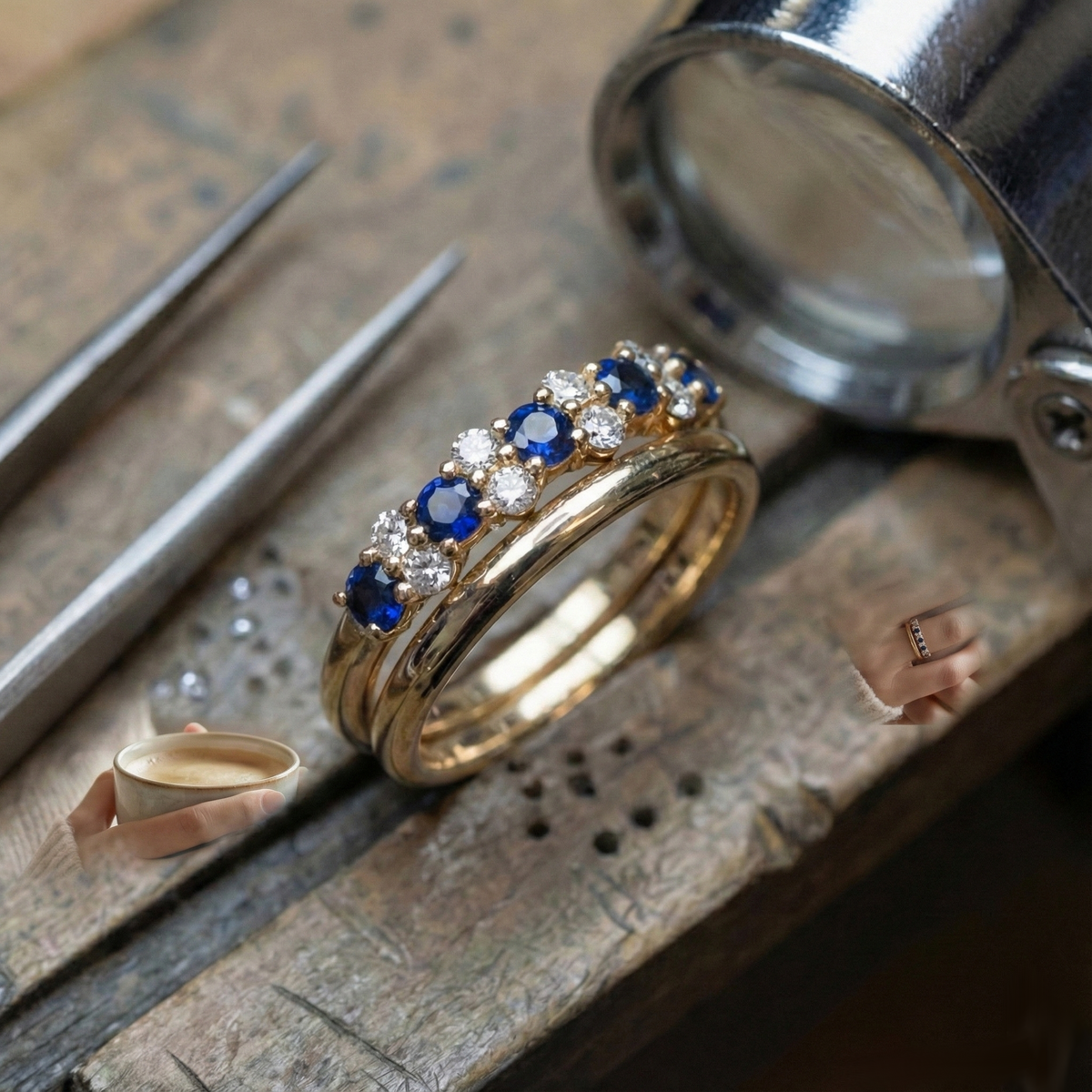 Blue Crystal Leaf Ring – view 3