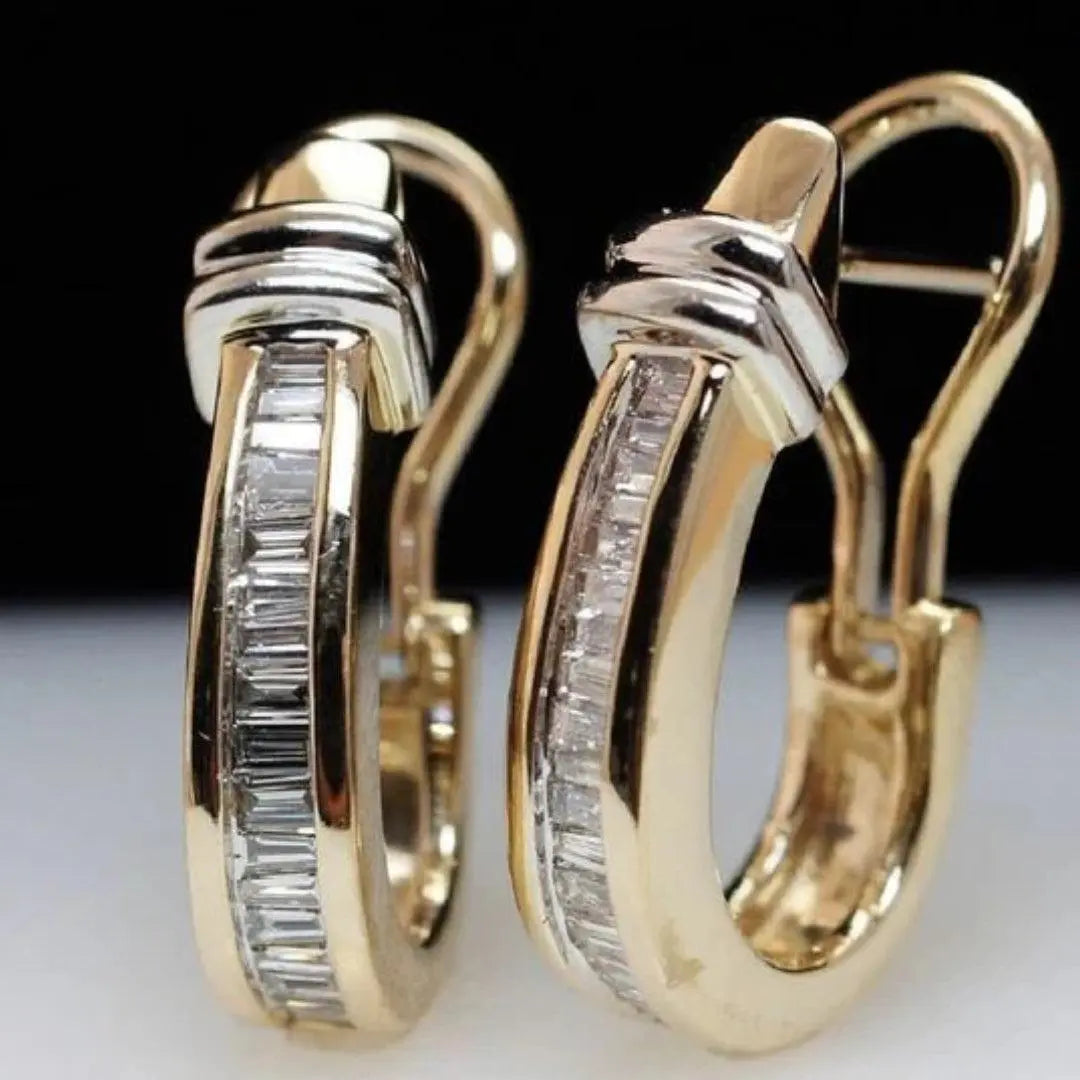 Baguette Crystal Gold Hoop Earrings