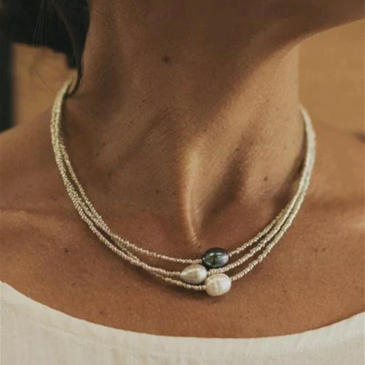 Layered Silver Pearl Necklace