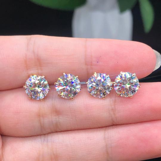 Solitaire Crystal Gold Stud Earrings – view 2