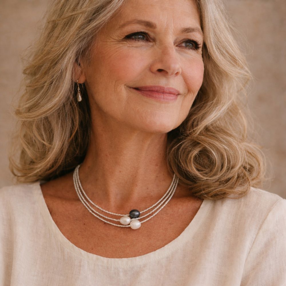 Layered Silver Pearl Necklace – view 2