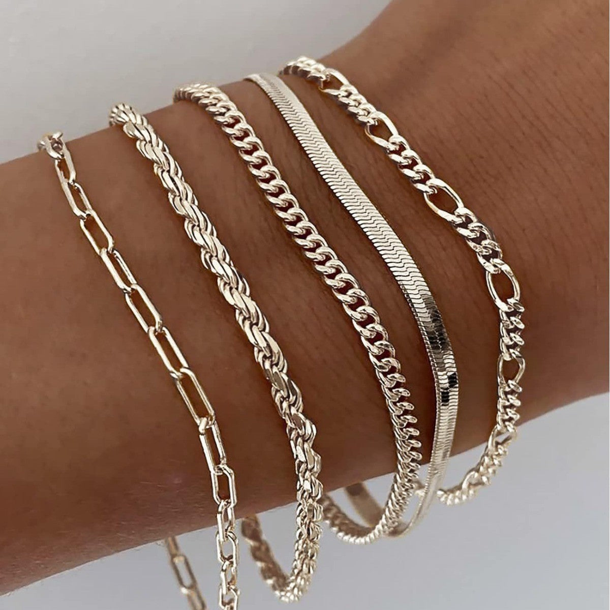 Layered Chain Bracelet Set – silver