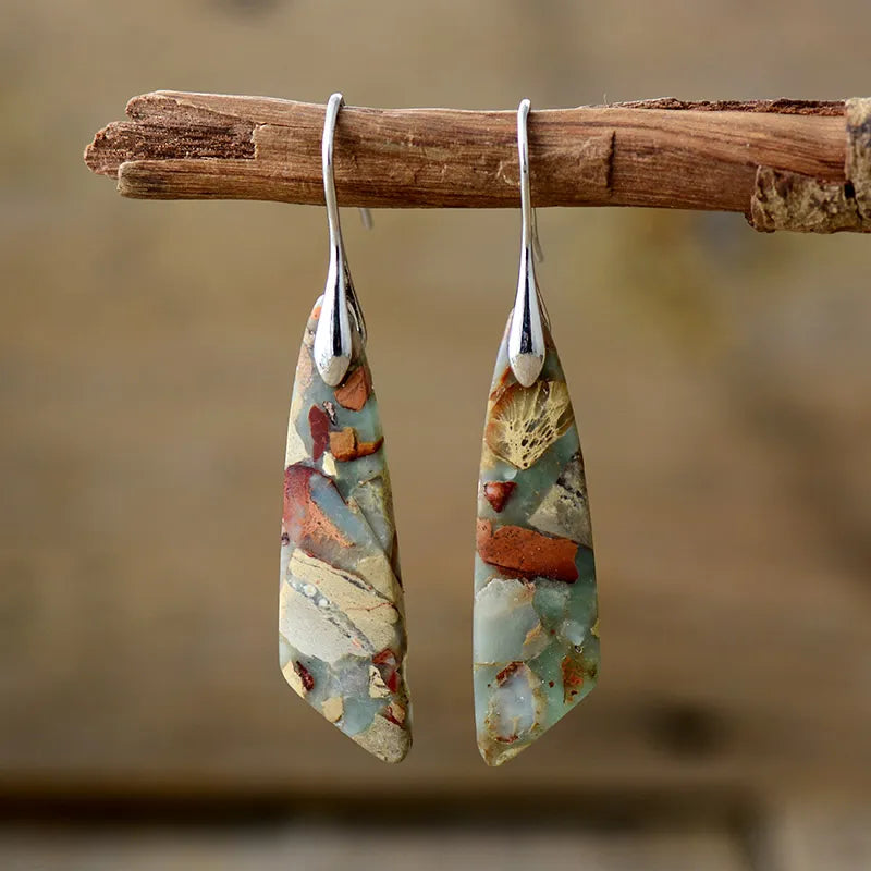 Earthy Stone Silver Drop Earrings