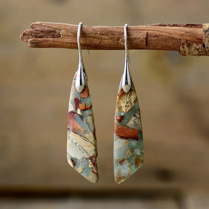 Earthy Stone Silver Drop Earrings