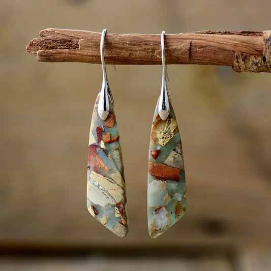Earthy Stone Silver Drop Earrings