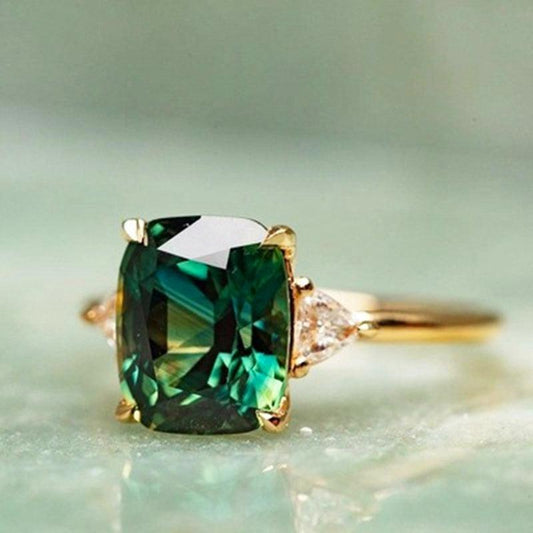 Emerald-Green Square Gold Ring
