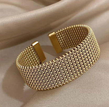 Braided Mesh Gold Cuff Bracelet – view 4