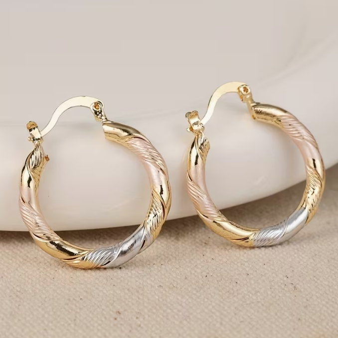 Three-Tone Twisted Hoop Earrings – view 3