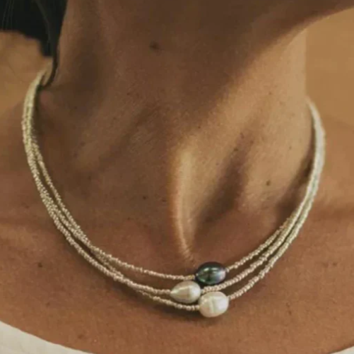 Layered Silver Pearl Necklace – view 3