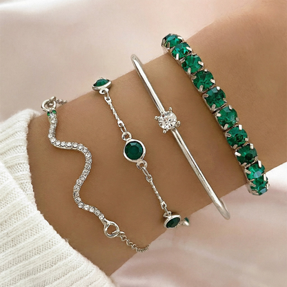 Emerald-Green Bracelet Set – silver