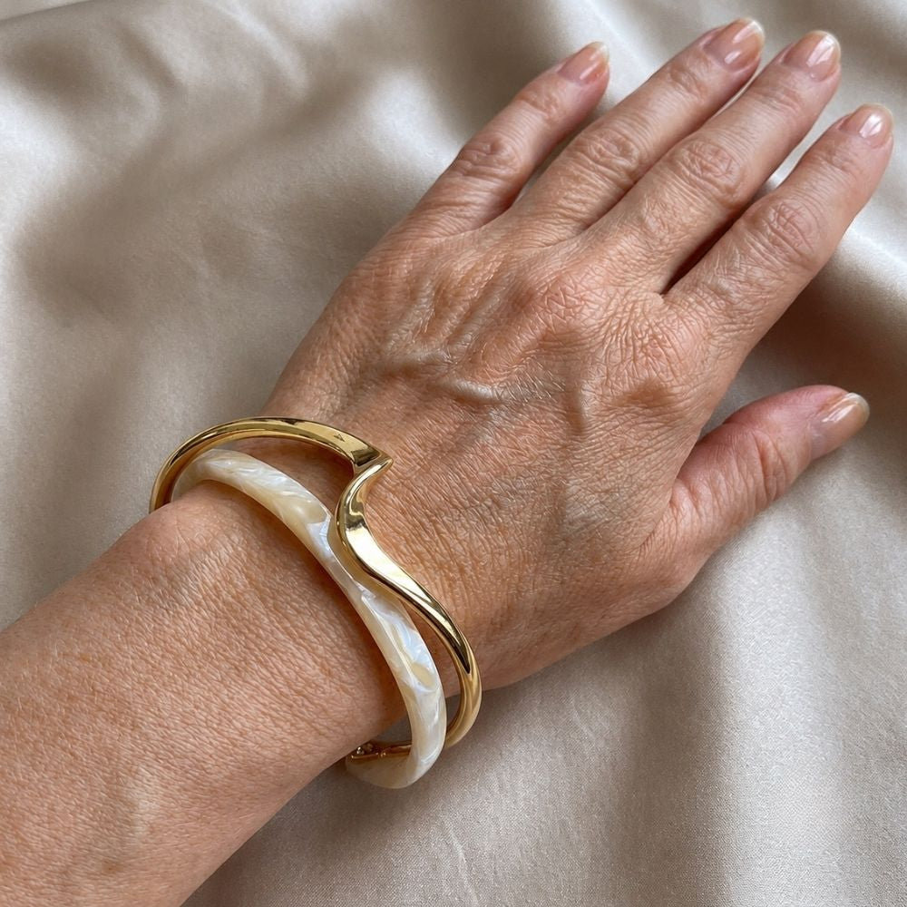 Opal Wave Gold Cuff Bracelet – view 2