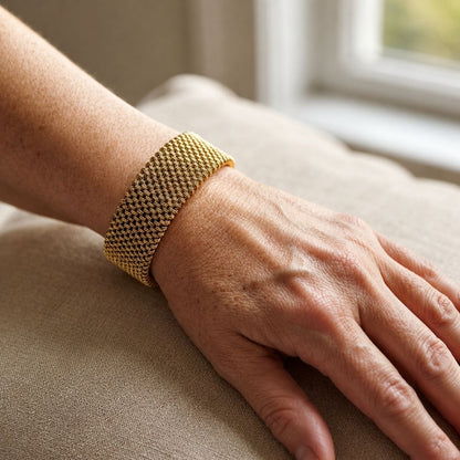 Braided Mesh Gold Cuff Bracelet – view 2