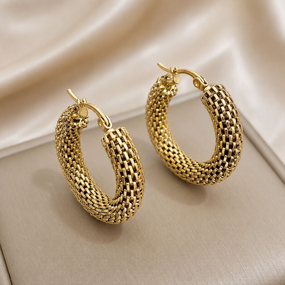Woven Gold Hoop Earrings – view 6