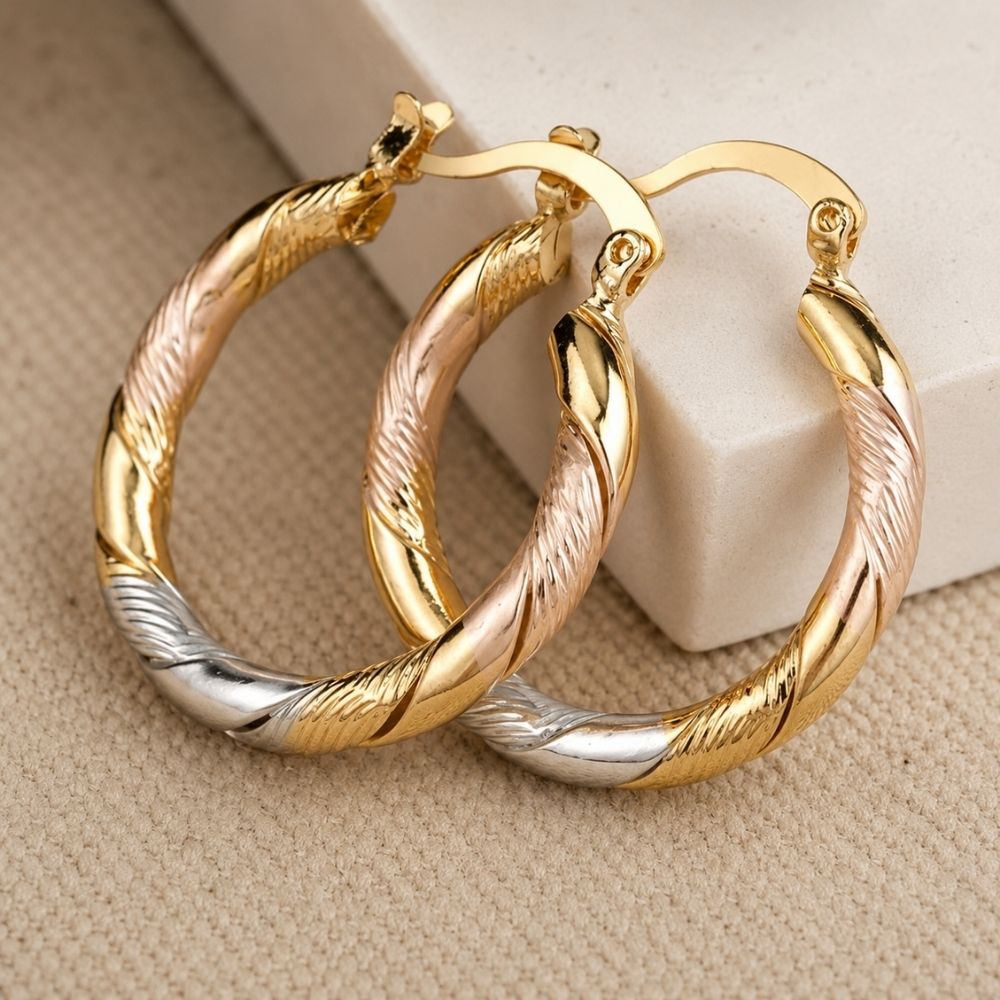 Three-Tone Twisted Hoop Earrings – view 4