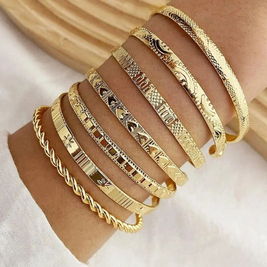 Open Bangle Gold Bracelet Set