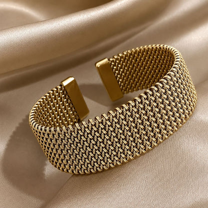 Braided Mesh Gold Cuff Bracelet