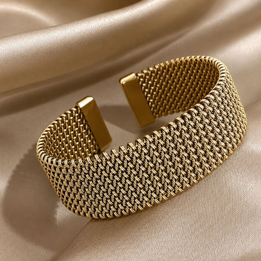 Braided Mesh Gold Cuff Bracelet