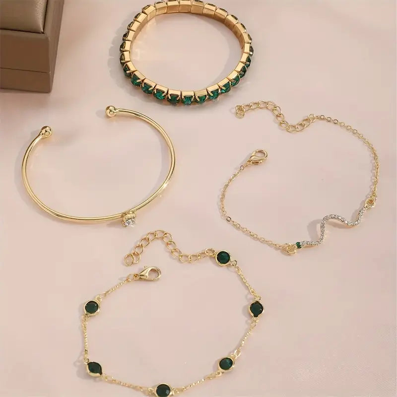 Emerald-Green Gold Bracelet Set – view 5