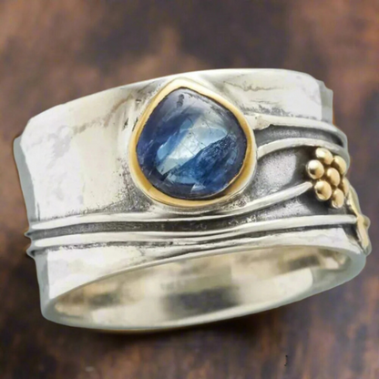 Blue Stone Two-Tone Band Ring