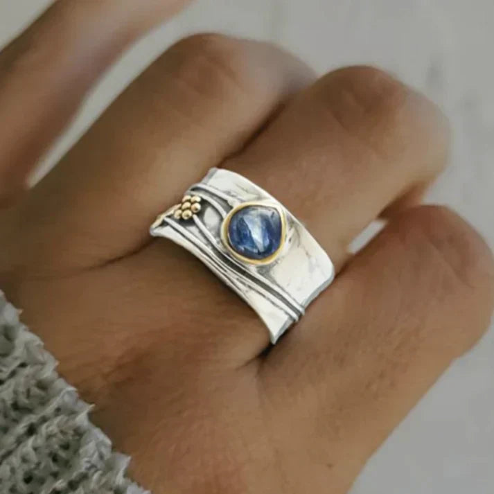 Blue Stone Two-Tone Band Ring – view 2