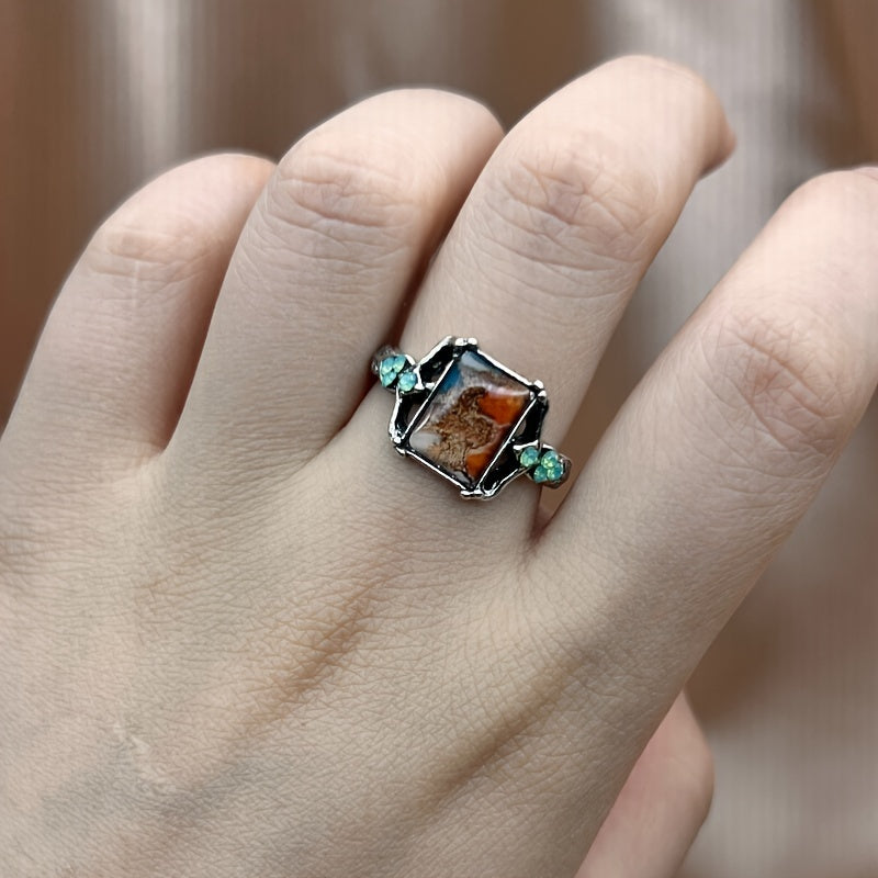 Boho Mosaic Stone Silver Ring – view 2