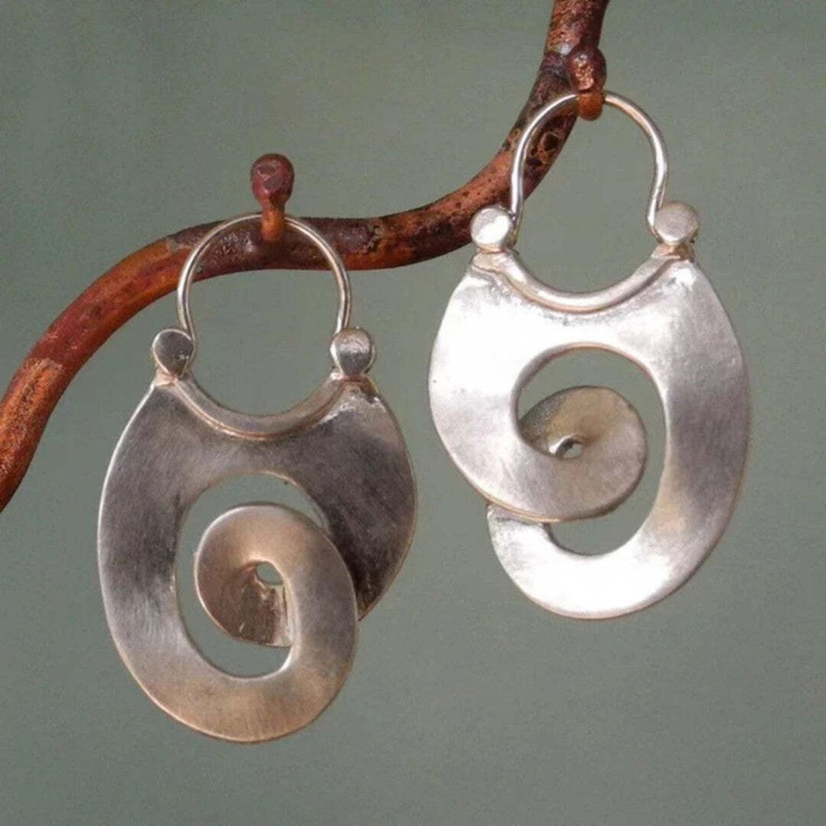 Brushed Silver Spiral Drop Earrings
