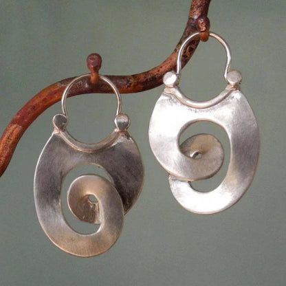 Brushed Silver Spiral Drop Earrings