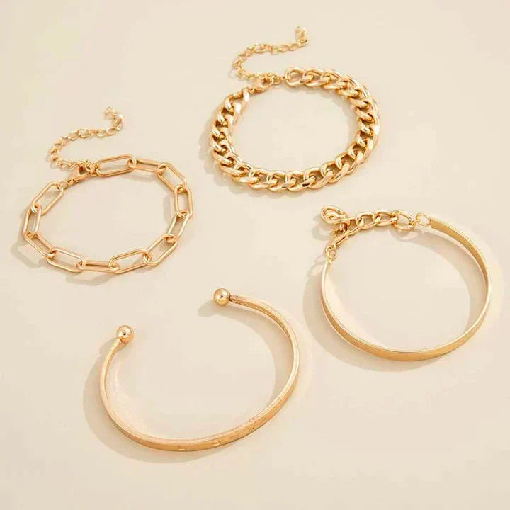 Chain and Cuff Gold Bracelet Set