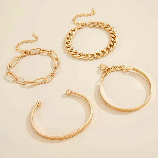 Chain and Cuff Gold Bracelet Set
